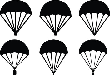 A variety of parachute designs in black and white isolated set