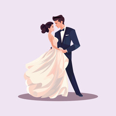 Bride and groom pose romantically