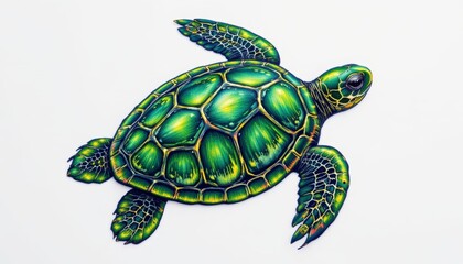 Fototapeta premium Green Sea Turtle Illustration on White