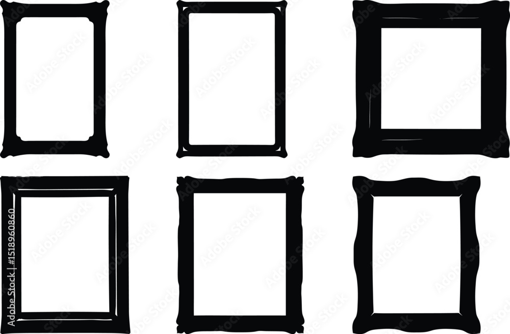 Poster silhouette illustration showing six differently styled frames arranged in a symmetrical format