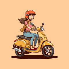a woman is riding a scooter