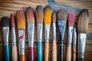 Fototapeta premium Natural Light Highlighting Artist’s Brushes with Colorful Paint Marks