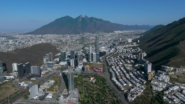 Towering Ambition: Monterrey&rsquo;s Corporate Skyscrapers. San Pedro Garza Garc&iacute;a, Mexico's richest municipality with Cerro de la Silla in the background.