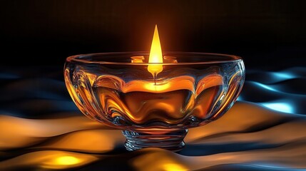 Illuminated Glass Bowl with a Single Candle Flame