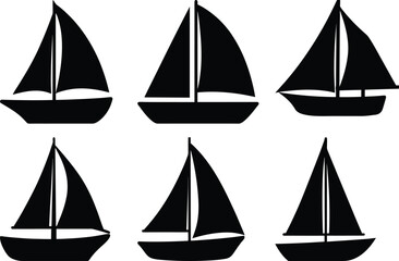 Different silhouettes of sailboats in a grid pattern on a white background