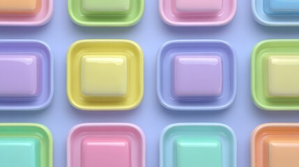 Pastel Candy Cubes in Dishes  Colorful Sweet Treats Background