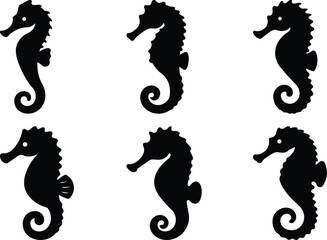Stylized silhouettes of seahorses arranged in a neat and symmetrical pattern © PixelArtBox