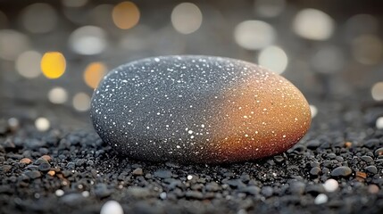 Smooth Stone on Dark Pebbles Bokeh Background