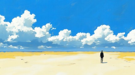 Solitary Figure Contemplating Vast Seascape Under a Summer Sky