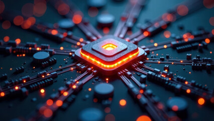 Futuristic interface showing machine learning process, data streams, colorful HUD elements