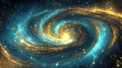 Celestial Spiral Golden and Teal Galaxy Swirl