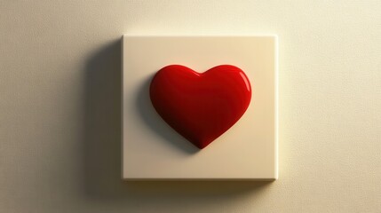 Red Heart Shape on Beige Square Background
