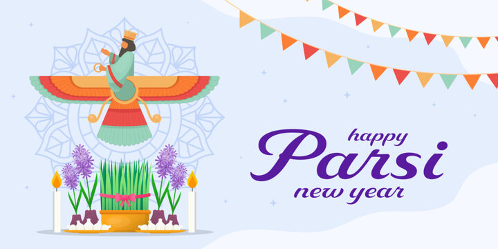 happy parsi new year horizontal banner illustration