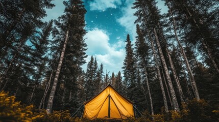 Serene Night Camping Under Starry Sky in a Forest