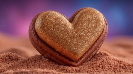 Glittery Gold Heart Chocolate Dessert in Cocoa Sand  Romantic  Luxury  Valentine s Day