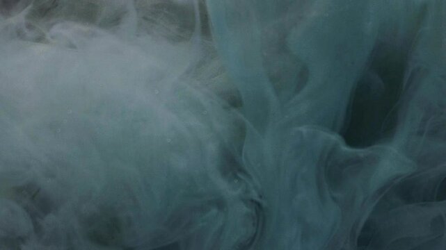 Grunge fog. Art fume. Dark cloud puff spreads on surface. Gray paint whimsical misted with intricate vail curls in water abstract background.
