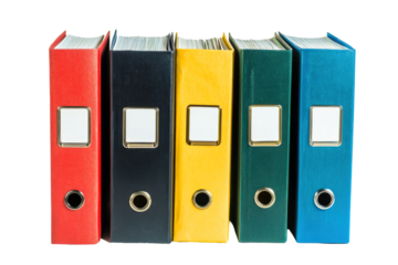 Colorful Office Ring Binders for Document Storage and Organization Isolated on Transparent Background