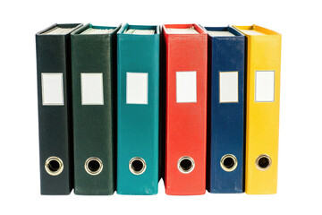 Colorful Office Ring Binders for Document Storage and Organization Isolated on Transparent Background