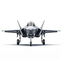 Fototapeta premium A jet F35 from an off angle, against a white background. Generative AI