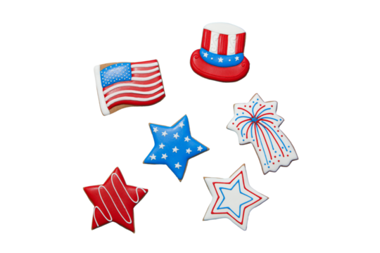 4 July holiday attributes, isolated on white background, PNG - Powered by Adobe