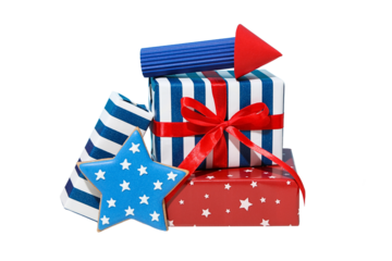 4 July holiday attributes, isolated on white background, PNG