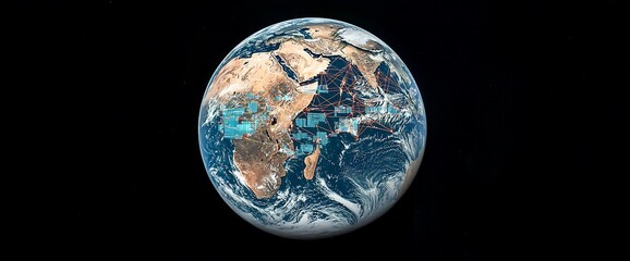 Obraz premium Detailed view of Earth from space, showcasing continents, oceans, and cloud formations. A stunning cosmic perspective