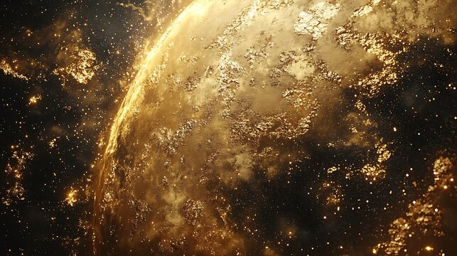 Gleaming celestial body radiating golden light in a galaxy of scattered stars - Powered by Adobe