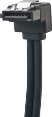 close-up of black SATA cable connector isolated white background, right angle or 90 degree type...