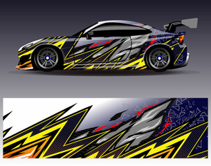 Car wrap design vector. Graphic abstract stripe racing background designs for vehicle, rally, race, adventure and car racing livery