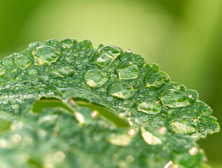 水滴が付いた新緑の葉