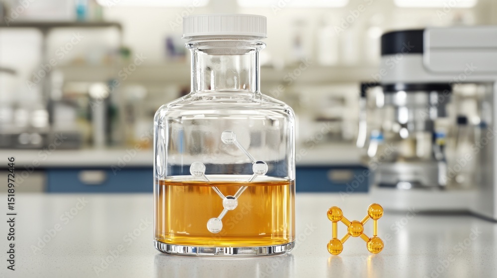 Poster a laboratory setting with various glassware and equipment used for conducting scientific experiments