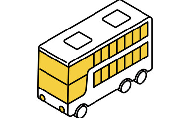 乗物アイコン、二階建てバスのシンプルでかわいいアイソメトリックの線画アイコン