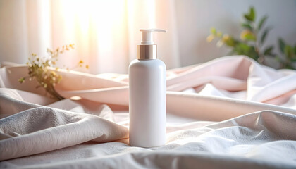 Luxury Skincare Product on Soft Fabric with Sunlight
