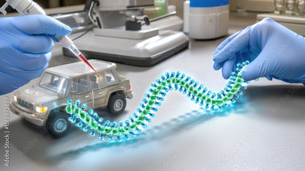 Aufkleber a close up view of a dna molecular model being studied under a microscope in a scientific research l