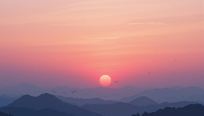 sunset with pink and orange colors in the sky.Beautiful pastel cloudy sunset