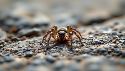 close up of a spider on a flat rock surface