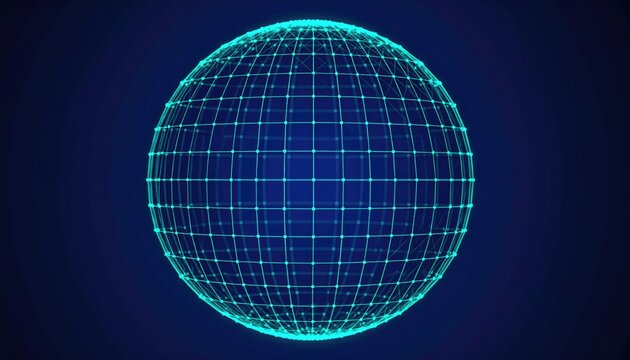 Spinning neon wireframe sphere with dynamic flowing grid lines