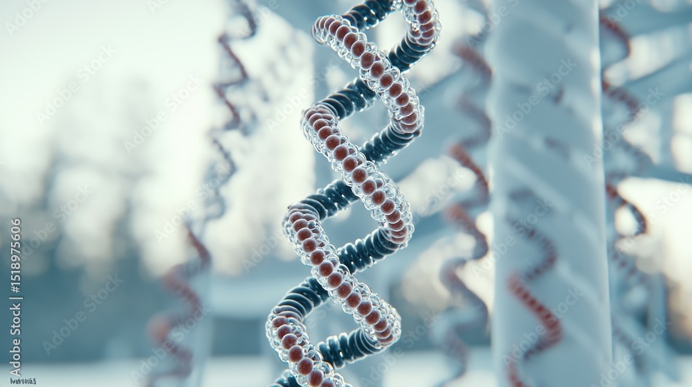 Poster close up view of a 3d model or visualization of the double helix structure of a dna molecule in a sc
