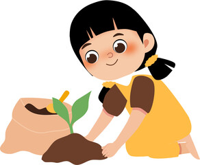 Child Planting a Seedling in the Garden