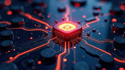 Futuristic interface showing machine learning process, data streams, colorful HUD elements