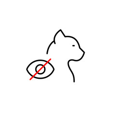 Vector icon of cat side view with crossed-out eye, symbolizing hidden pet status, privacy mode, or invisible monitoring. Ideal for pet apps, smart devices, and privacy settings
