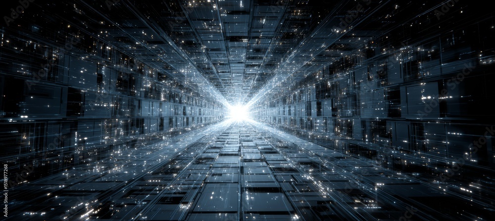 Aufkleber Tesseract five dimension space tunnel. Matrix teleport portal. Generative AI technology.	
