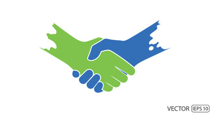 Abstract Green and Blue Handshake Logo Design