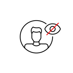 Vector icon of man user avatar with no eye, symbolizing anonymous profile, hidden identity, or private user status. Ideal for social apps, privacy settings, and user interfaces