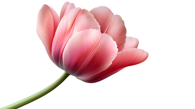 Delicate pink tulip blossom isolated against a deep isolated on white transparent background PNG cutout