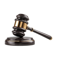 Dark wood gavel with gold accents isolated on transparent background