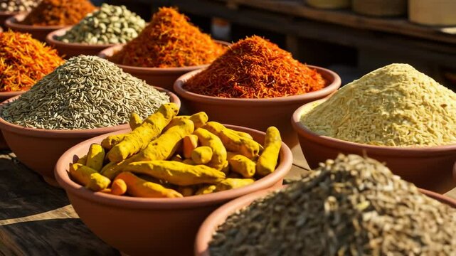 Spice bowls display outdoor market