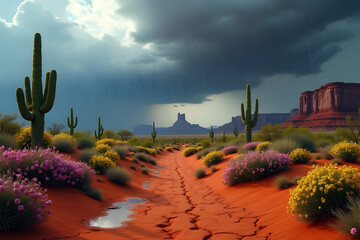 Detail and breathtaking image of Desert Bloom During Rainfall