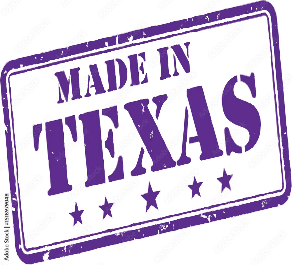 Poster a purple stamp with the words made in texas and stars on a black background in a rectangular shape o