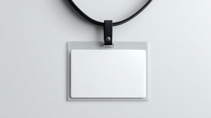 Blank name tag on a leather strap, ideal for identification purposes or event badges.